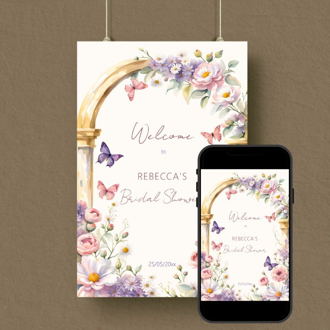 Butterflies spring summer bridal shower welcome poster (Butterflies spring summer bridal shower editable template welcome sign poster digital download)