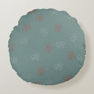 Butterflies Stars Sage Green Round Cushion