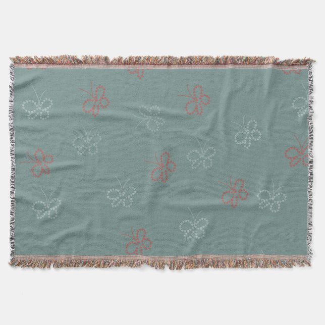 Butterflies Stars Sage Green Throw Blanket (Front)