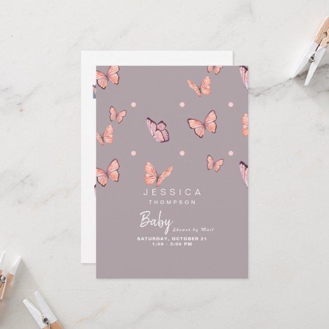 Butterflies Sweet Baby Girl Shower by Mail Invitation (Front/Back In Situ)