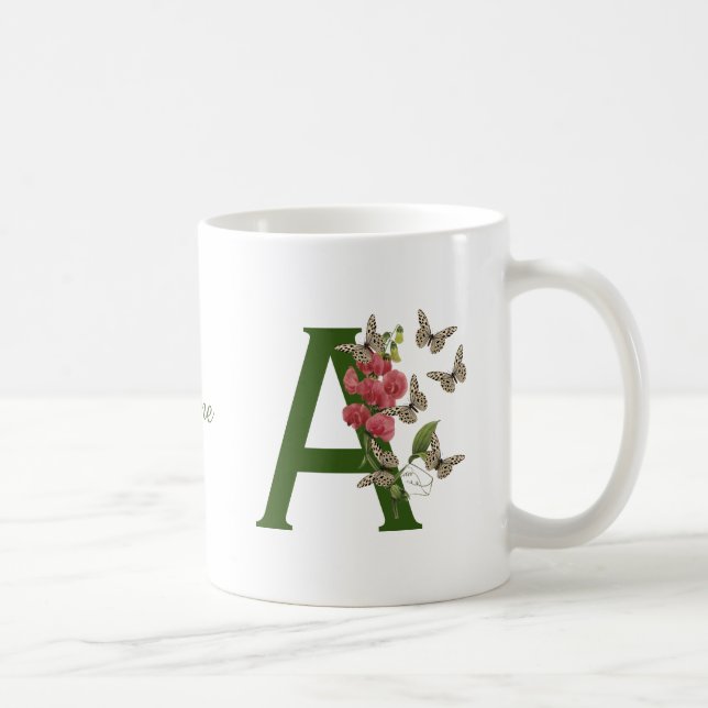 Butterflies Sweet Pea Monogram Initial A Your Name Coffee Mug (Right)