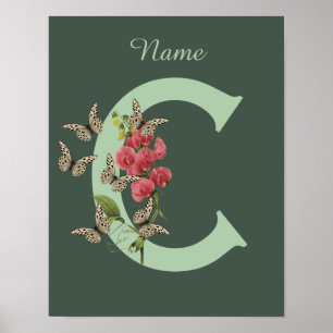 Butterflies Sweet Pea Monogram Initial C Name Poster