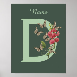 Butterflies Sweet Pea Monogram Initial D Name Poster
