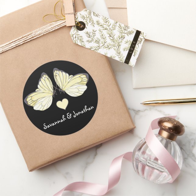 Butterflies Swirl Purple Classic Round Sticker (Gifting)