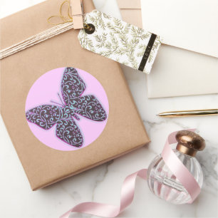 Butterflies Swirl Purple Classic Round Sticker