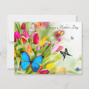 Butterflies & tulips Mother's day flat card