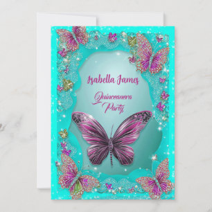Butterflies turquoise purple sparkle glitter chic invitation