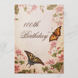 Butterflies & Vintage Almond Blossom 100th Invitation