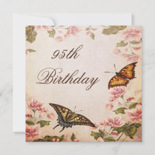 Butterflies & Vintage Almond Blossom 95th Birthday Invitation