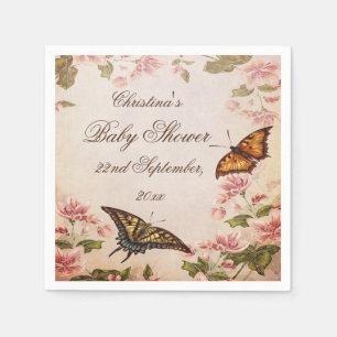 Butterflies & Vintage Almond Blossom Serviettes Napkin