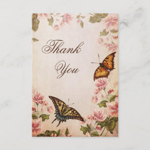 Butterflies & Vintage Almond Blossom Thank You Card