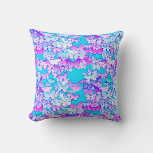 Butterflies, violet and turquoise cushion