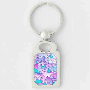 Butterflies, violet and turquoise key ring