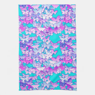 Butterflies, violet and turquoise tea towel