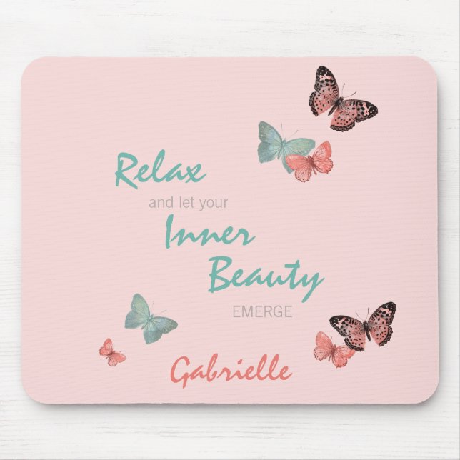 Butterflies w. Inner Beauty Quote - Personalised Mouse Pad (Front)