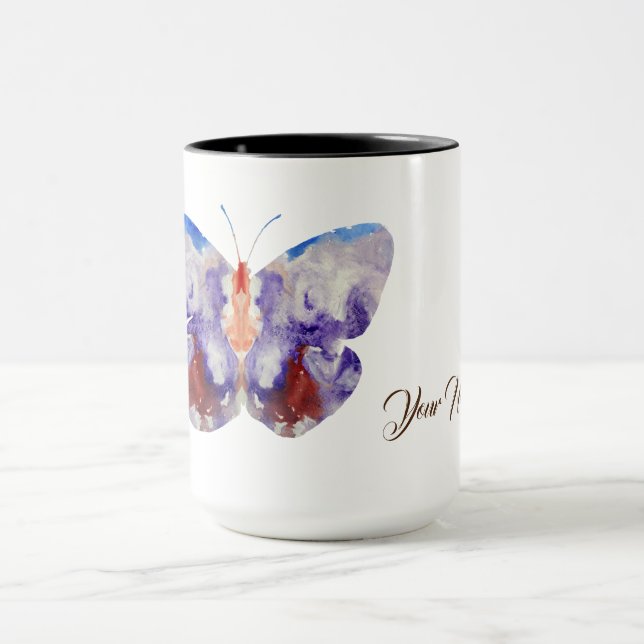 Butterflies Watercolor Art Custom Name Mug (Center)