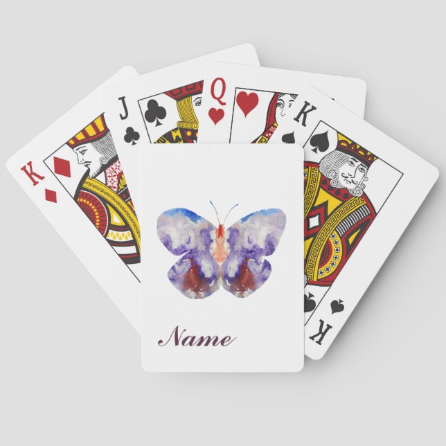 Butterflies Watercolor Art Custom Name Playing Cards (Back)