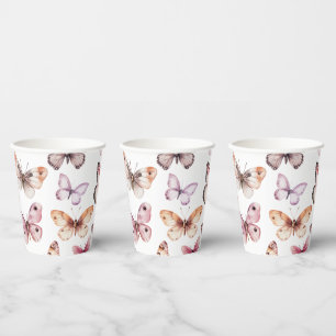 Butterflies Watercolor Bday Bridal Baby Shower  Paper Cups