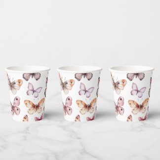 Butterflies Watercolor Bday Bridal Baby Shower Paper Cups