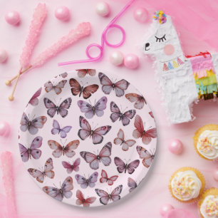 Butterflies Watercolor Bday Bridal Baby Shower  Paper Plate