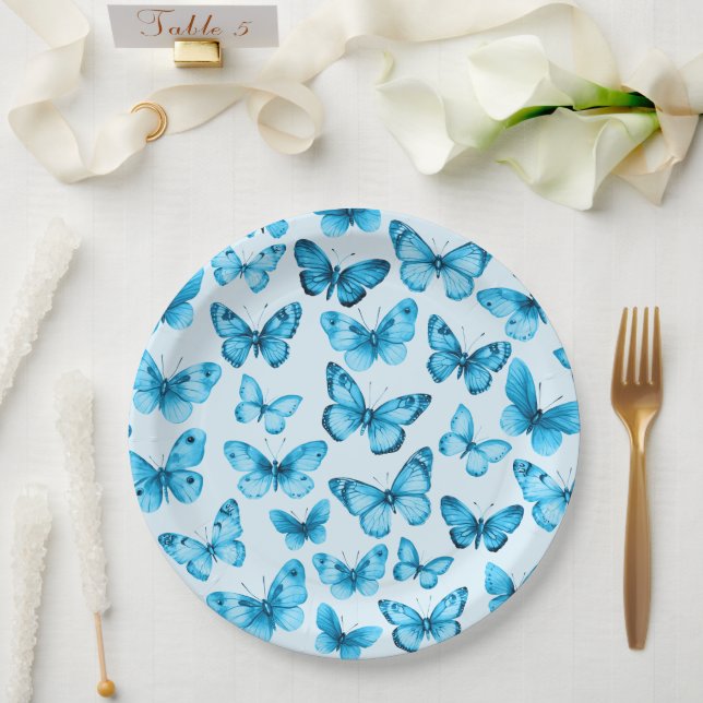 Butterflies Watercolor Bday Bridal Baby Shower  Paper Plate (Wedding)