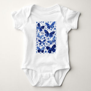 Butterflies Watercolor Blue Baby Bodysuit