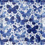 Butterflies Watercolor Blue Ceramic Tile<br><div class="desc">Indigo blue and white watercolor butterfly painting.
This tile is a repeating pattern so will look great in multiples.</div>