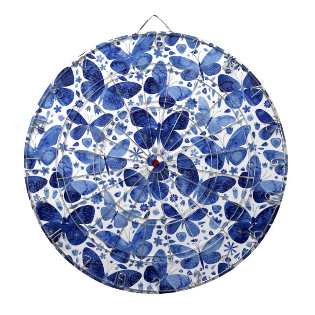 Butterflies Watercolor Blue Dartboard (Front)