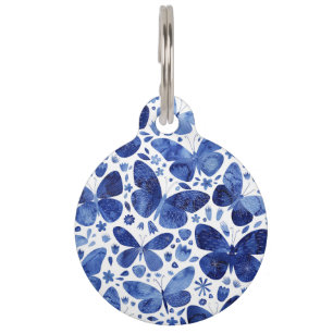 Butterflies Watercolor Blue Pet Tag