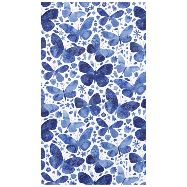 Butterflies Watercolor Blue Tablecloth (Front)