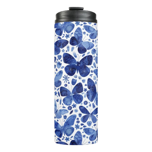 Butterflies Watercolor Blue Thermal Tumbler (Front)