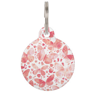 Butterflies Watercolor Coral Pink Pet ID Tag