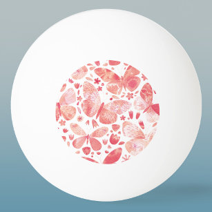 Butterflies Watercolor Coral Pink Ping Pong Ball