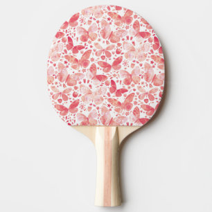 Butterflies Watercolor Coral Pink Ping Pong Paddle
