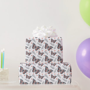 Butterflies Watercolor Coral Pink Wrapping Paper