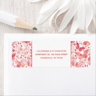 Butterflies Watercolor Coral Return Address Label