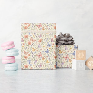 Butterflies Watercolor Florals Baby Bridal Shower Wrapping Paper
