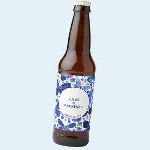 Butterflies Watercolor Indigo Blue Beer Bottle Label
