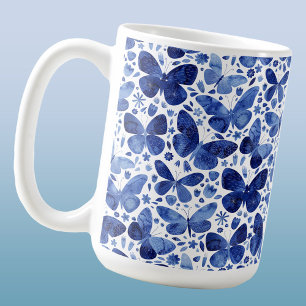 Butterflies Watercolor Indigo Blue Coffee Mug