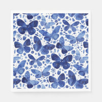Butterflies Watercolor Indigo Blue Napkins