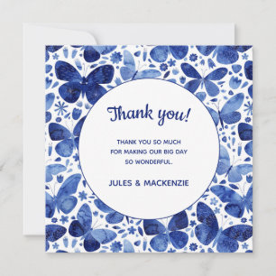 Butterflies Watercolor Indigo Blue Wedding Thank You Card