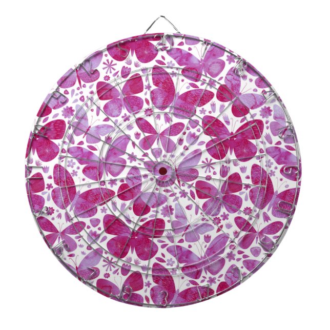 Butterflies Watercolor Magenta Pink Dartboard (Front)