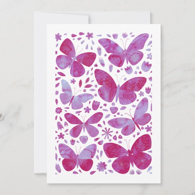 Butterflies Watercolor Magenta Pink Greetings Card (Front)