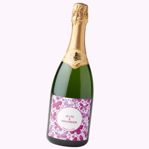 Butterflies Watercolor Magenta Pink Modern Boho Sparkling Wine Label