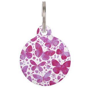 Butterflies Watercolor Magenta Pink Pet ID Tag