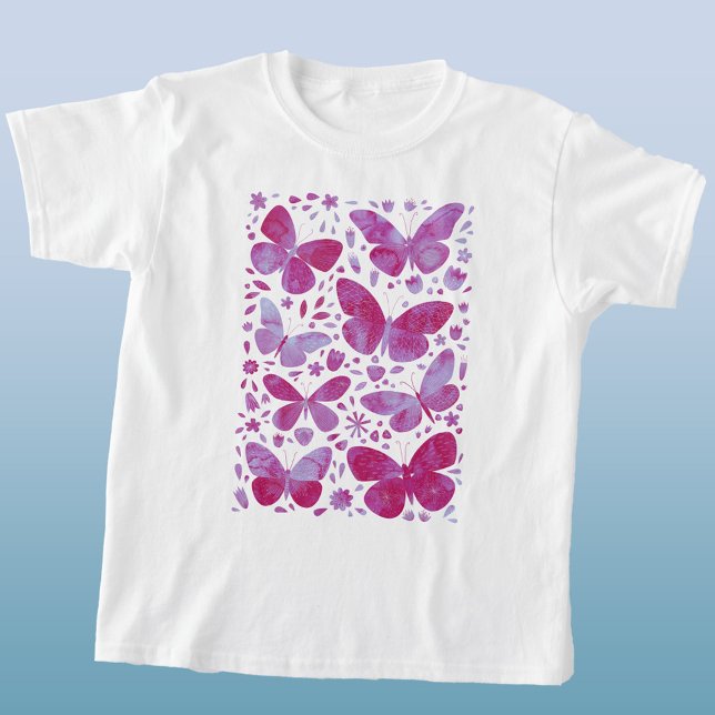 Butterflies Watercolor Magenta Pink T-Shirt (Magenta pink watercolor butterfly t-shirt)