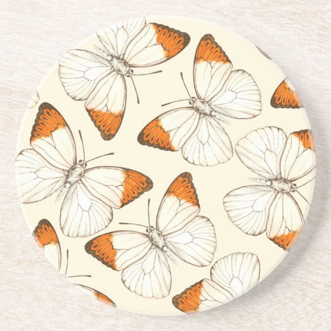 Butterflies watercolor pattern coaster (Front)