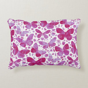 Butterflies Watercolor Pattern Pink Decorative Cushion