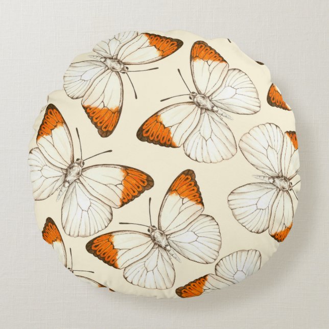 Butterflies watercolor pattern round cushion (Front)