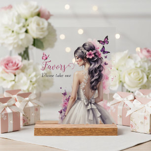 Butterflies Wedding Gown Bridal Shower Favors Acrylic Sign